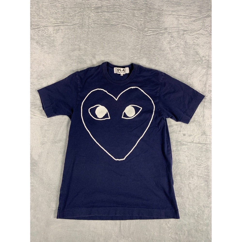 Comme des Garçons Play Big Heart Outline T-Shirt Navy Blue Cotton Size S AZ-T102